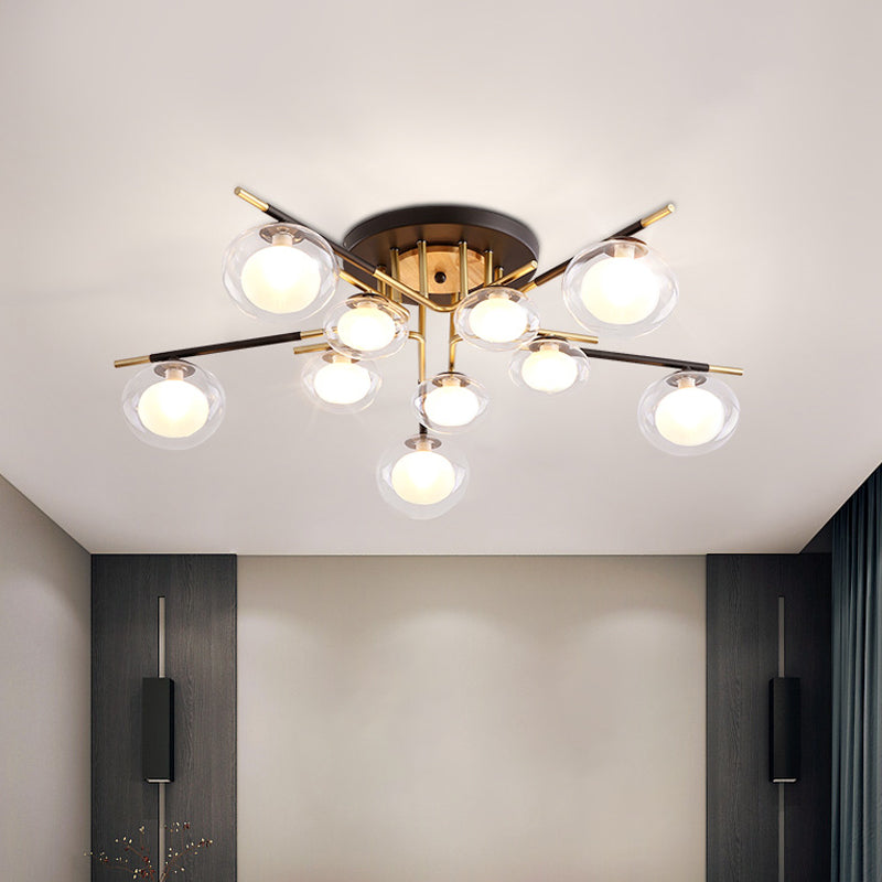 Dining Room Oval Shade Ceiling Fixture Glass and Metal Contemporary Gold Semi Flush Mount Light Clearhalo 'Ceiling Lights' 'Close To Ceiling Lights' 'Close to ceiling' 'Glass shade' 'Glass' 'Island Lights' 'Semi-flushmount' Lighting' 1796141