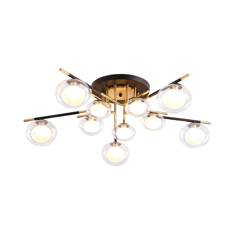 Dining Room Oval Shade Ceiling Fixture Glass and Metal Contemporary Gold Semi Flush Mount Light Clearhalo 'Ceiling Lights' 'Close To Ceiling Lights' 'Close to ceiling' 'Glass shade' 'Glass' 'Island Lights' 'Semi-flushmount' Lighting' 1796142