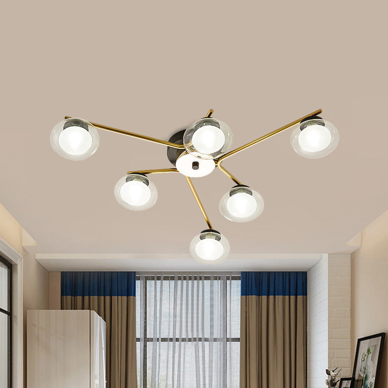 Modern Oval Shade Ceiling Lamp Multi-Head Metal Semi Flush Mount Light for Dining Table Clearhalo 'Ceiling Lights' 'Close To Ceiling Lights' 'Close to ceiling' 'Glass shade' 'Glass' 'Semi-flushmount' Lighting' 1796145