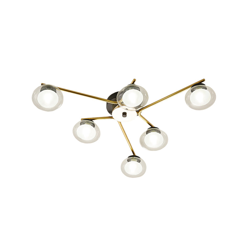 Modern Oval Shade Ceiling Lamp Multi-Head Metal Semi Flush Mount Light for Dining Table Clearhalo 'Ceiling Lights' 'Close To Ceiling Lights' 'Close to ceiling' 'Glass shade' 'Glass' 'Semi-flushmount' Lighting' 1796146