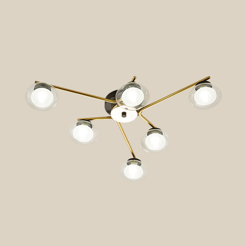 Modern Oval Shade Ceiling Lamp Multi-Head Metal Semi Flush Mount Light for Dining Table Clearhalo 'Ceiling Lights' 'Close To Ceiling Lights' 'Close to ceiling' 'Glass shade' 'Glass' 'Semi-flushmount' Lighting' 1796147