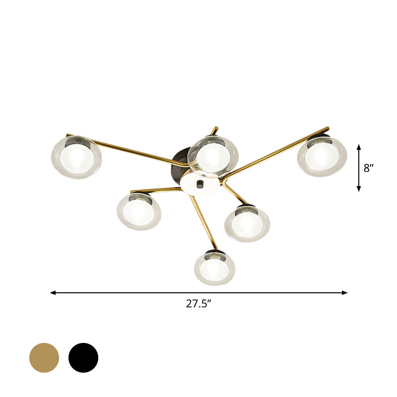 Modern Oval Shade Ceiling Lamp Multi-Head Metal Semi Flush Mount Light for Dining Table Clearhalo 'Ceiling Lights' 'Close To Ceiling Lights' 'Close to ceiling' 'Glass shade' 'Glass' 'Semi-flushmount' Lighting' 1796148
