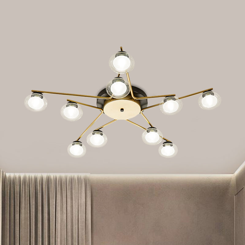 Modern Oval Shade Ceiling Lamp Multi-Head Metal Semi Flush Mount Light for Dining Table 10 Gold Clearhalo 'Ceiling Lights' 'Close To Ceiling Lights' 'Close to ceiling' 'Glass shade' 'Glass' 'Semi-flushmount' Lighting' 1796154