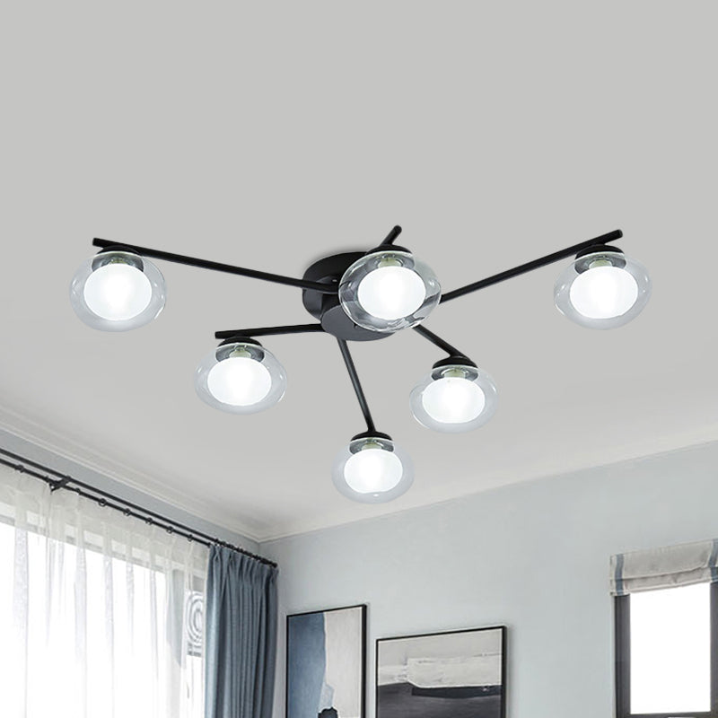 Modern Oval Shade Ceiling Lamp Multi-Head Metal Semi Flush Mount Light for Dining Table 6 Black Clearhalo 'Ceiling Lights' 'Close To Ceiling Lights' 'Close to ceiling' 'Glass shade' 'Glass' 'Semi-flushmount' Lighting' 1796159