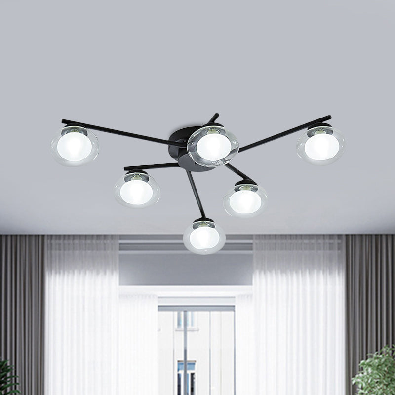 Modern Oval Shade Ceiling Lamp Multi-Head Metal Semi Flush Mount Light for Dining Table Clearhalo 'Ceiling Lights' 'Close To Ceiling Lights' 'Close to ceiling' 'Glass shade' 'Glass' 'Semi-flushmount' Lighting' 1796160