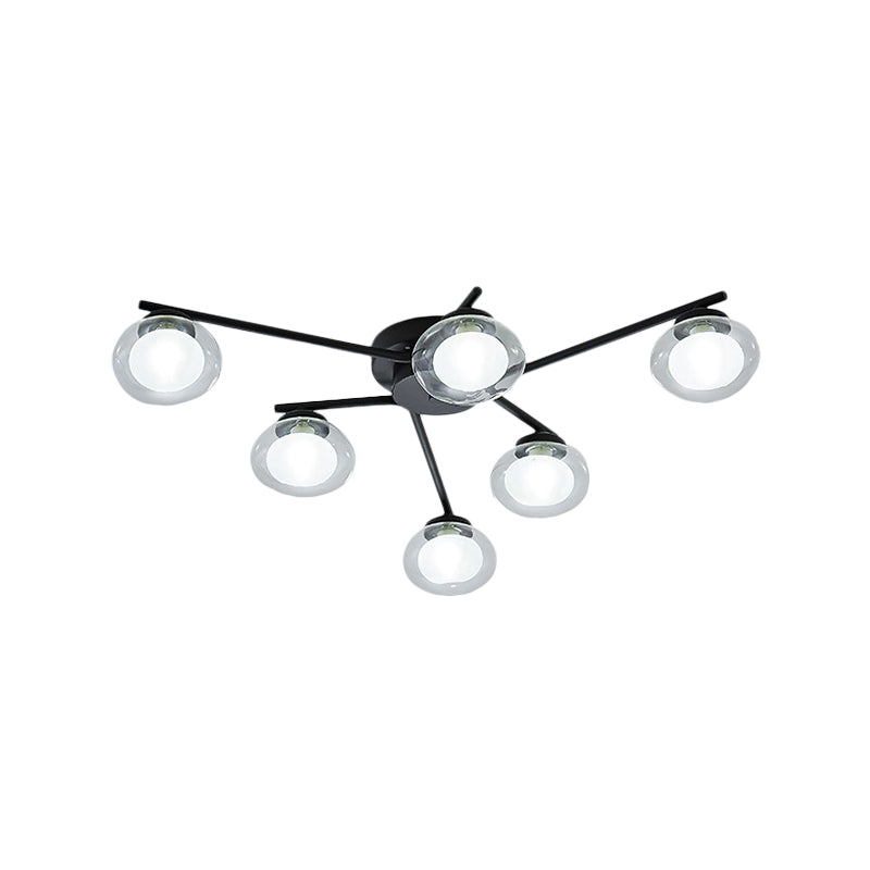 Modern Oval Shade Ceiling Lamp Multi-Head Metal Semi Flush Mount Light for Dining Table Clearhalo 'Ceiling Lights' 'Close To Ceiling Lights' 'Close to ceiling' 'Glass shade' 'Glass' 'Semi-flushmount' Lighting' 1796161