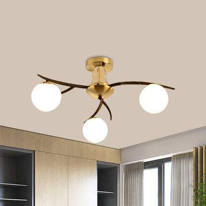 Living Room Orb Shade Ceiling Lamp Milk Glass Modern Style Semi Flush Mount Light in Black 3 Black Clearhalo 'Ceiling Lights' 'Close To Ceiling Lights' 'Close to ceiling' 'Glass shade' 'Glass' 'Semi-flushmount' Lighting' 1796171