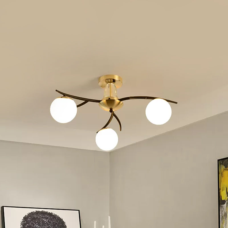 Living Room Orb Shade Ceiling Lamp Milk Glass Modern Style Semi Flush Mount Light in Black Clearhalo 'Ceiling Lights' 'Close To Ceiling Lights' 'Close to ceiling' 'Glass shade' 'Glass' 'Semi-flushmount' Lighting' 1796172