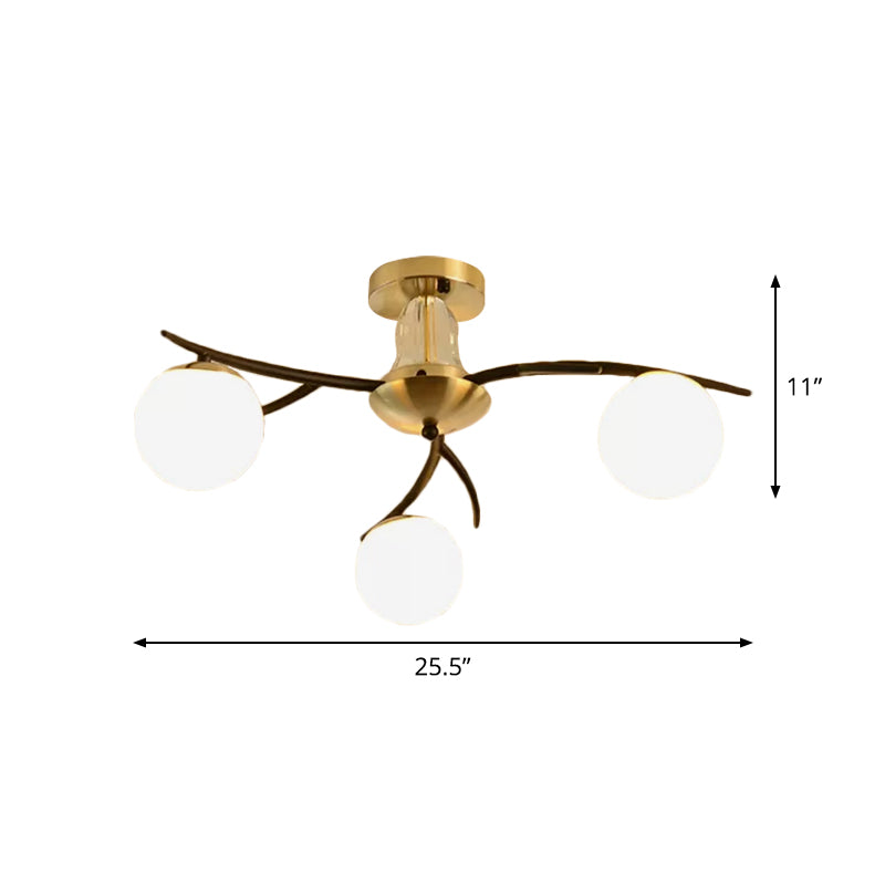 Living Room Orb Shade Ceiling Lamp Milk Glass Modern Style Semi Flush Mount Light in Black Clearhalo 'Ceiling Lights' 'Close To Ceiling Lights' 'Close to ceiling' 'Glass shade' 'Glass' 'Semi-flushmount' Lighting' 1796175