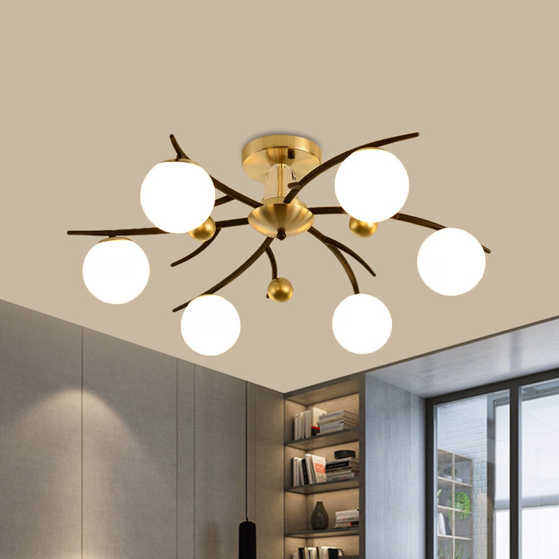 Living Room Orb Shade Ceiling Lamp Milk Glass Modern Style Semi Flush Mount Light in Black 6 Black Clearhalo 'Ceiling Lights' 'Close To Ceiling Lights' 'Close to ceiling' 'Glass shade' 'Glass' 'Semi-flushmount' Lighting' 1796176