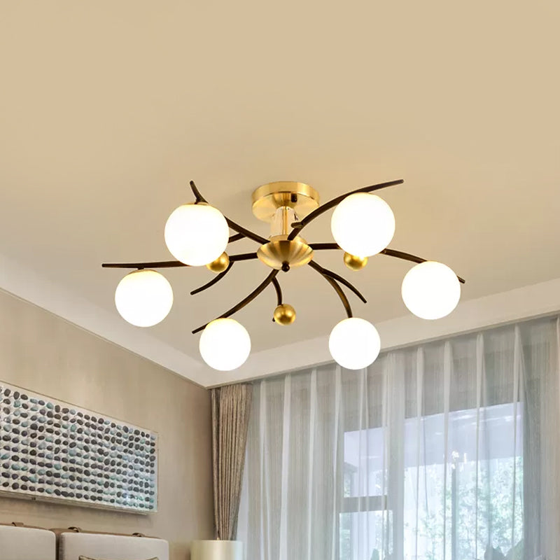 Living Room Orb Shade Ceiling Lamp Milk Glass Modern Style Semi Flush Mount Light in Black Clearhalo 'Ceiling Lights' 'Close To Ceiling Lights' 'Close to ceiling' 'Glass shade' 'Glass' 'Semi-flushmount' Lighting' 1796177