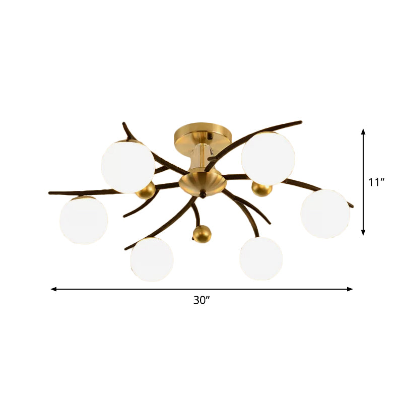 Living Room Orb Shade Ceiling Lamp Milk Glass Modern Style Semi Flush Mount Light in Black Clearhalo 'Ceiling Lights' 'Close To Ceiling Lights' 'Close to ceiling' 'Glass shade' 'Glass' 'Semi-flushmount' Lighting' 1796180