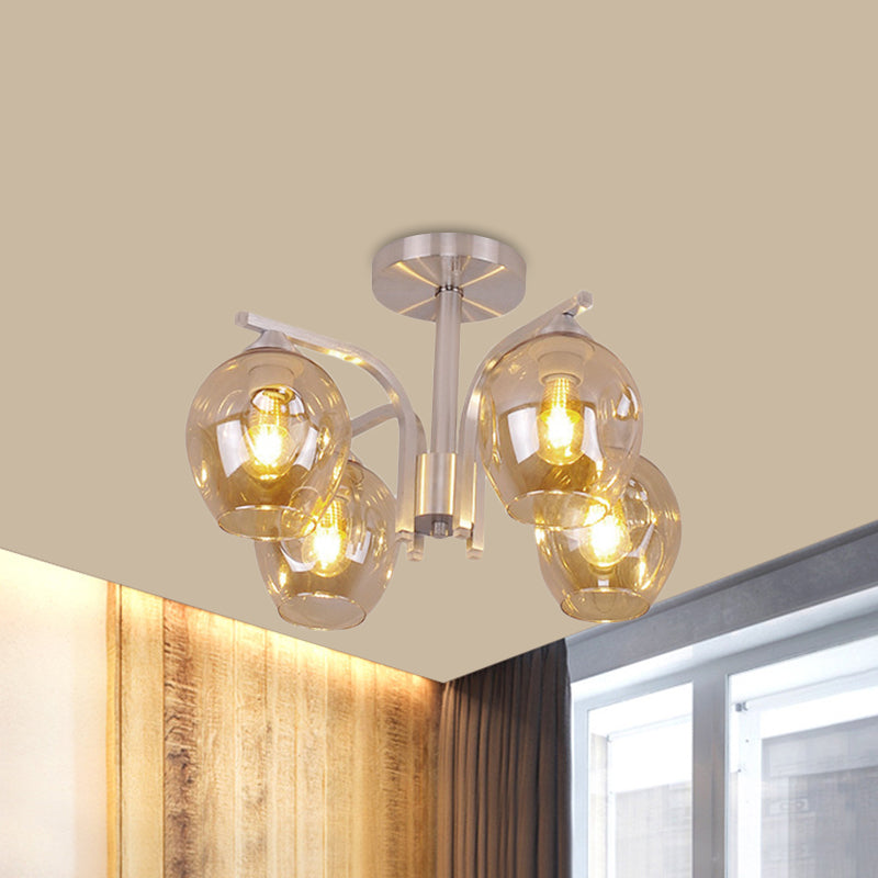 4 Heads Bud Shade Ceiling Light Contemporary Semi Flushmount Light for Dining Room Bedroom Clearhalo 'Ceiling Lights' 'Close To Ceiling Lights' 'Close to ceiling' 'Glass shade' 'Glass' 'Semi-flushmount' Lighting' 1796182