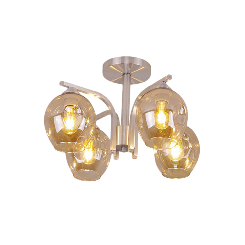4 Heads Bud Shade Ceiling Light Contemporary Semi Flushmount Light for Dining Room Bedroom Clearhalo 'Ceiling Lights' 'Close To Ceiling Lights' 'Close to ceiling' 'Glass shade' 'Glass' 'Semi-flushmount' Lighting' 1796183