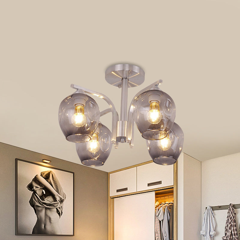 4 Heads Bud Shade Ceiling Light Contemporary Semi Flushmount Light for Dining Room Bedroom Clearhalo 'Ceiling Lights' 'Close To Ceiling Lights' 'Close to ceiling' 'Glass shade' 'Glass' 'Semi-flushmount' Lighting' 1796187