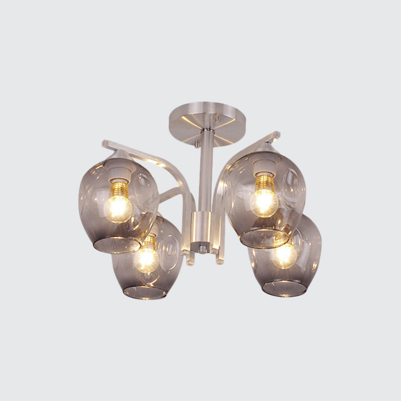 4 Heads Bud Shade Ceiling Light Contemporary Semi Flushmount Light for Dining Room Bedroom Clearhalo 'Ceiling Lights' 'Close To Ceiling Lights' 'Close to ceiling' 'Glass shade' 'Glass' 'Semi-flushmount' Lighting' 1796189