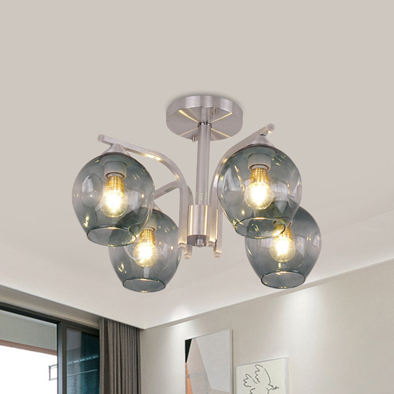 4 Heads Bud Shade Ceiling Light Contemporary Semi Flushmount Light for Dining Room Bedroom Blue Clearhalo 'Ceiling Lights' 'Close To Ceiling Lights' 'Close to ceiling' 'Glass shade' 'Glass' 'Semi-flushmount' Lighting' 1796190