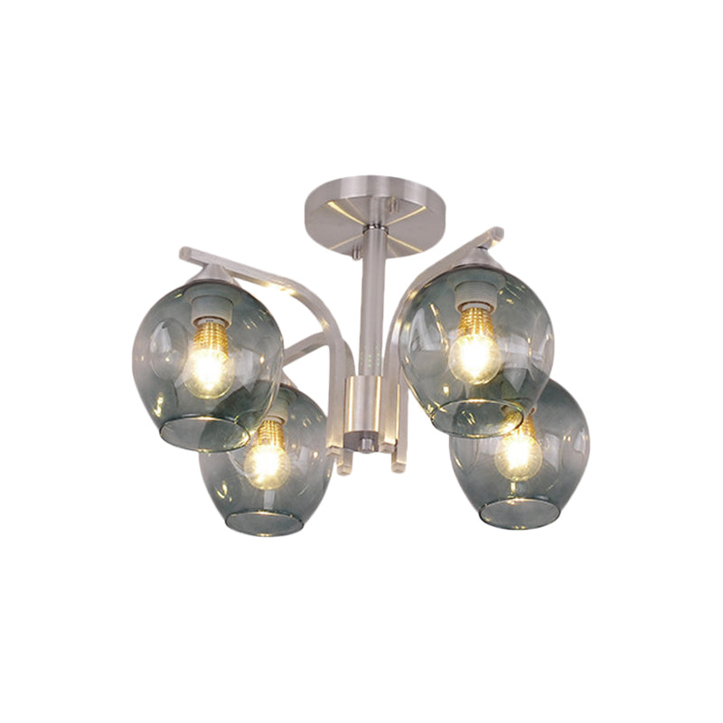 4 Heads Bud Shade Ceiling Light Contemporary Semi Flushmount Light for Dining Room Bedroom Clearhalo 'Ceiling Lights' 'Close To Ceiling Lights' 'Close to ceiling' 'Glass shade' 'Glass' 'Semi-flushmount' Lighting' 1796192