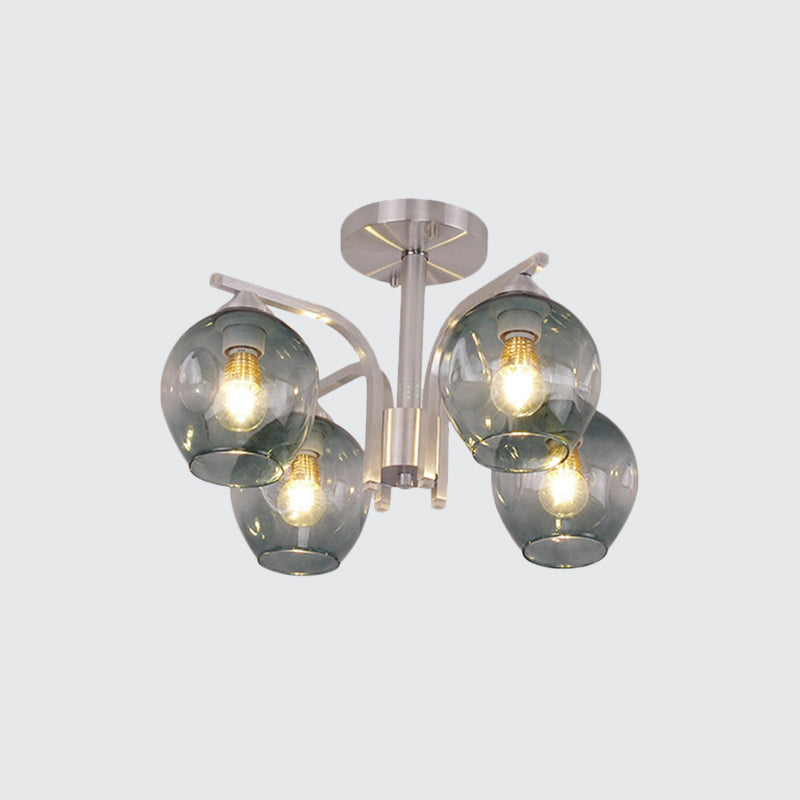 4 Heads Bud Shade Ceiling Light Contemporary Semi Flushmount Light for Dining Room Bedroom Clearhalo 'Ceiling Lights' 'Close To Ceiling Lights' 'Close to ceiling' 'Glass shade' 'Glass' 'Semi-flushmount' Lighting' 1796193