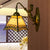 1 Head Wall Light Fixture Tiffany Trapezoid Blue Glass Sconce Lighting with Mermaid Backplate Yellow Clearhalo 'Cast Iron' 'Glass' 'Industrial' 'Middle century wall lights' 'Modern' 'Tiffany wall lights' 'Tiffany' 'Traditional wall lights' 'Wall Lamps & Sconces' 'Wall Lights' Lighting' 179619
