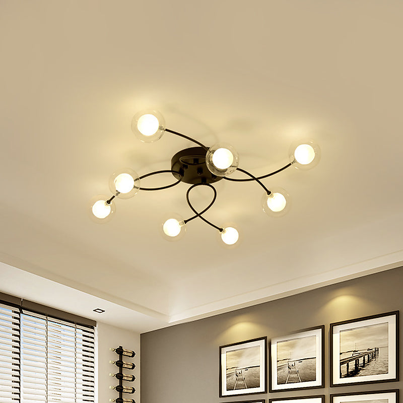 Twist Arm Living Room Ceiling Light Metal Multi-Head Romantic Semi Flushmount Light in Black Clearhalo 'Ceiling Lights' 'Close To Ceiling Lights' 'Close to ceiling' 'Glass shade' 'Glass' 'Semi-flushmount' Lighting' 1796208