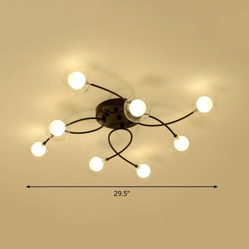 Twist Arm Living Room Ceiling Light Metal Multi-Head Romantic Semi Flushmount Light in Black Clearhalo 'Ceiling Lights' 'Close To Ceiling Lights' 'Close to ceiling' 'Glass shade' 'Glass' 'Semi-flushmount' Lighting' 1796211