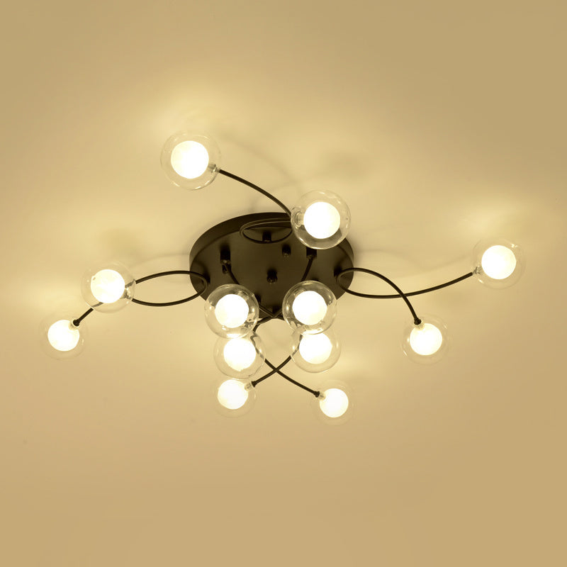 Twist Arm Living Room Ceiling Light Metal Multi-Head Romantic Semi Flushmount Light in Black Clearhalo 'Ceiling Lights' 'Close To Ceiling Lights' 'Close to ceiling' 'Glass shade' 'Glass' 'Semi-flushmount' Lighting' 1796215