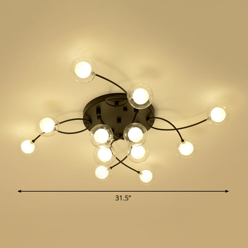 Twist Arm Living Room Ceiling Light Metal Multi-Head Romantic Semi Flushmount Light in Black Clearhalo 'Ceiling Lights' 'Close To Ceiling Lights' 'Close to ceiling' 'Glass shade' 'Glass' 'Semi-flushmount' Lighting' 1796216