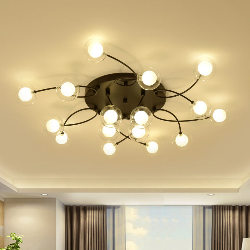 Twist Arm Living Room Ceiling Light Metal Multi-Head Romantic Semi Flushmount Light in Black Clearhalo 'Ceiling Lights' 'Close To Ceiling Lights' 'Close to ceiling' 'Glass shade' 'Glass' 'Semi-flushmount' Lighting' 1796218