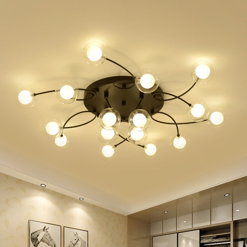 Twist Arm Living Room Ceiling Light Metal Multi-Head Romantic Semi Flushmount Light in Black Clearhalo 'Ceiling Lights' 'Close To Ceiling Lights' 'Close to ceiling' 'Glass shade' 'Glass' 'Semi-flushmount' Lighting' 1796219