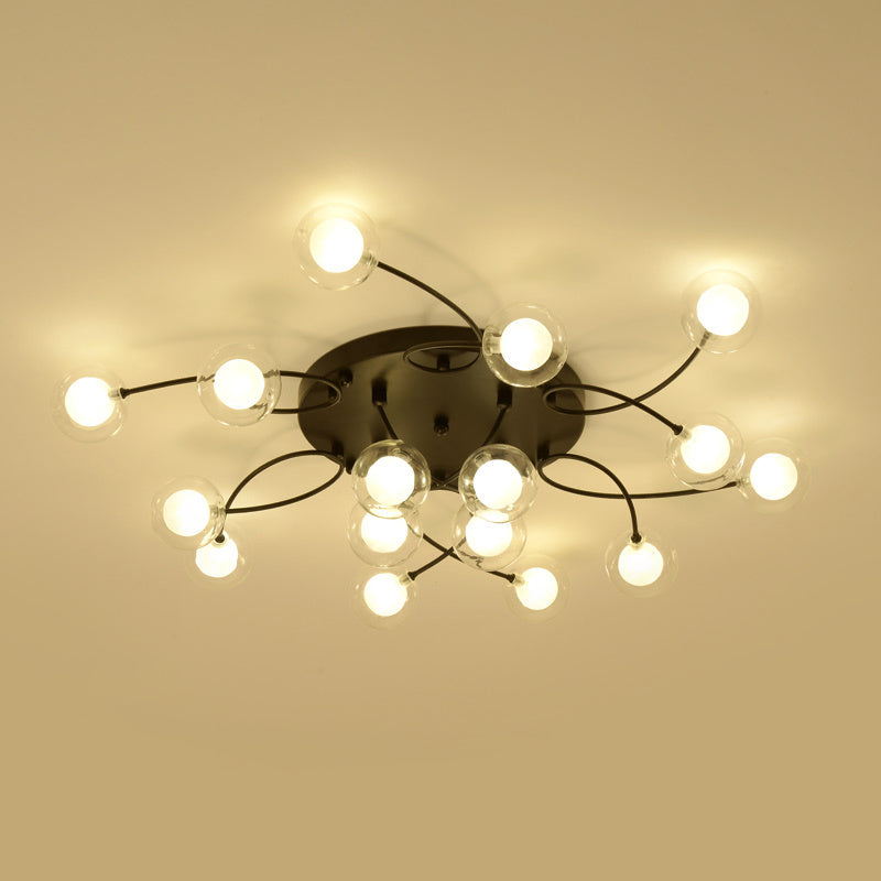 Twist Arm Living Room Ceiling Light Metal Multi-Head Romantic Semi Flushmount Light in Black Clearhalo 'Ceiling Lights' 'Close To Ceiling Lights' 'Close to ceiling' 'Glass shade' 'Glass' 'Semi-flushmount' Lighting' 1796220