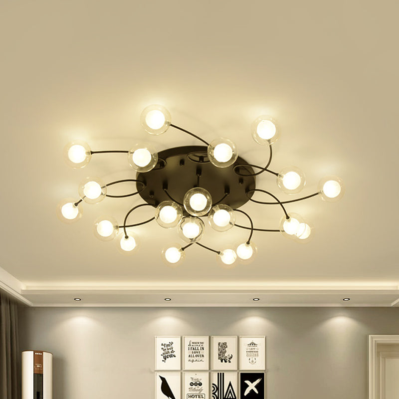 Twist Arm Living Room Ceiling Light Metal Multi-Head Romantic Semi Flushmount Light in Black Clearhalo 'Ceiling Lights' 'Close To Ceiling Lights' 'Close to ceiling' 'Glass shade' 'Glass' 'Semi-flushmount' Lighting' 1796223