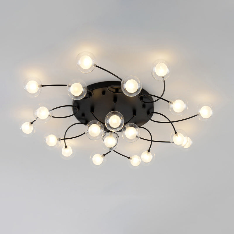 Twist Arm Living Room Ceiling Light Metal Multi-Head Romantic Semi Flushmount Light in Black Clearhalo 'Ceiling Lights' 'Close To Ceiling Lights' 'Close to ceiling' 'Glass shade' 'Glass' 'Semi-flushmount' Lighting' 1796225