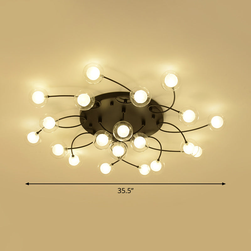 Twist Arm Living Room Ceiling Light Metal Multi-Head Romantic Semi Flushmount Light in Black Clearhalo 'Ceiling Lights' 'Close To Ceiling Lights' 'Close to ceiling' 'Glass shade' 'Glass' 'Semi-flushmount' Lighting' 1796226