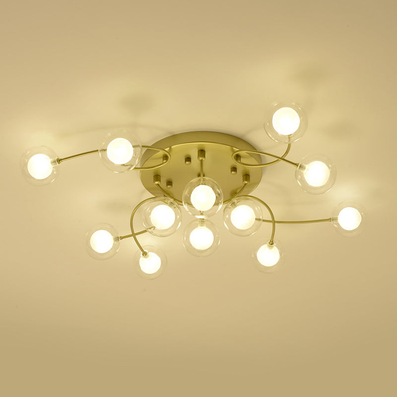 Metallic Semi Flush Mount Light Living Room Villa Multi-Head Romantic Ceiling Light in Gold Clearhalo 'Ceiling Lights' 'Close To Ceiling Lights' 'Close to ceiling' 'Glass shade' 'Glass' 'Semi-flushmount' Lighting' 1796235