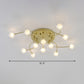 Metallic Semi Flush Mount Light Living Room Villa Multi-Head Romantic Ceiling Light in Gold Clearhalo 'Ceiling Lights' 'Close To Ceiling Lights' 'Close to ceiling' 'Glass shade' 'Glass' 'Semi-flushmount' Lighting' 1796236