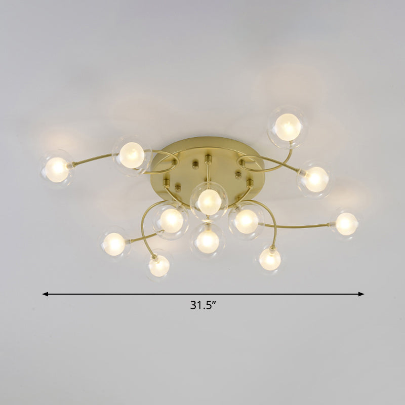 Metallic Semi Flush Mount Light Living Room Villa Multi-Head Romantic Ceiling Light in Gold Clearhalo 'Ceiling Lights' 'Close To Ceiling Lights' 'Close to ceiling' 'Glass shade' 'Glass' 'Semi-flushmount' Lighting' 1796236