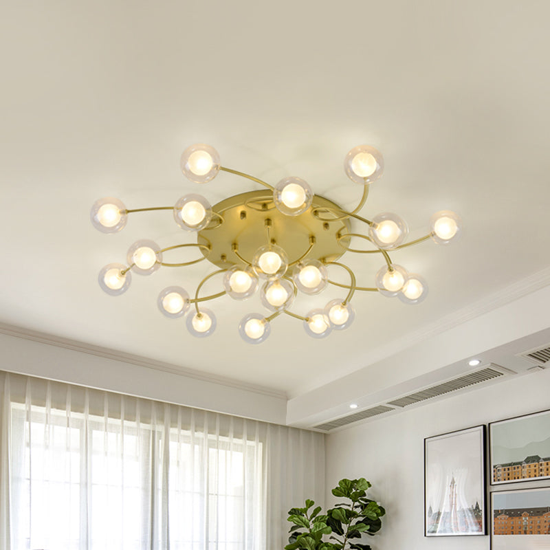 Metallic Semi Flush Mount Light Living Room Villa Multi-Head Romantic Ceiling Light in Gold Clearhalo 'Ceiling Lights' 'Close To Ceiling Lights' 'Close to ceiling' 'Glass shade' 'Glass' 'Semi-flushmount' Lighting' 1796243