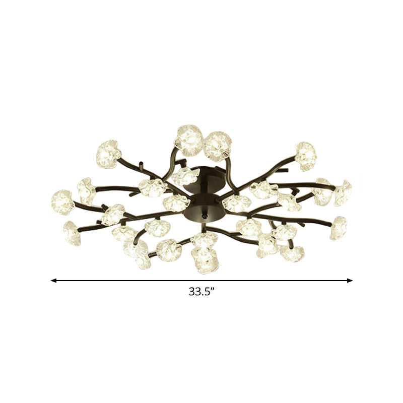 Modern Branch Ceiling Light with Flower Metal Semi Flush Mount Light in Black for Living Room Clearhalo 'Ceiling Lights' 'Close To Ceiling Lights' 'Close to ceiling' 'Glass shade' 'Glass' 'Semi-flushmount' Lighting' 1796261