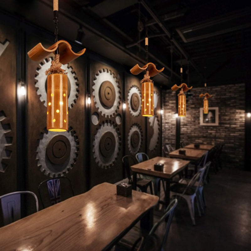 Cylinder Pendant Light Vintage-style Iron Ceiling Fixture in Brown Color for Bar Bistro Clearhalo 'Ceiling Lights' 'Pendant Lights' 'Pendants' Lighting' 1796297