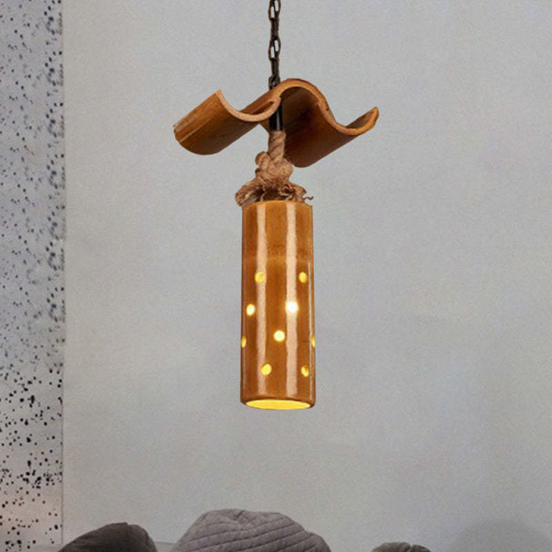 Cylinder Pendant Light Vintage-style Iron Ceiling Fixture in Brown Color for Bar Bistro 1 Yellow Clearhalo 'Ceiling Lights' 'Pendant Lights' 'Pendants' Lighting' 1796298_b109a3eb-ecb8-41bc-ba62-105e79f6bec8