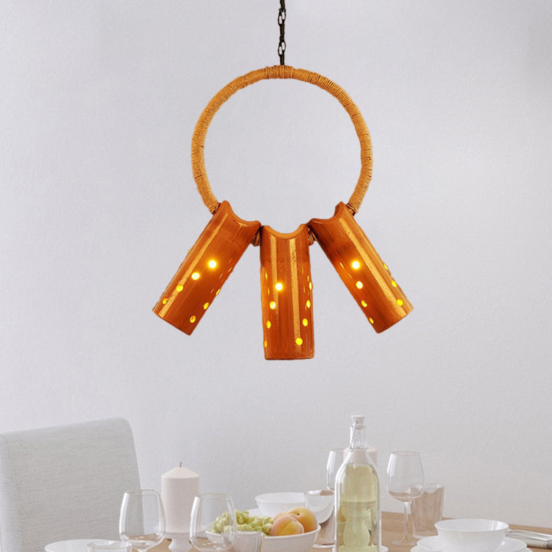 Tube Bistro Hanging Light Fixture Bamboo Rustic Ceiling Pendant Light with Ring in Beige Clearhalo 'Ceiling Lights' 'Pendant Lights' 'Pendants' Lighting' 1796333