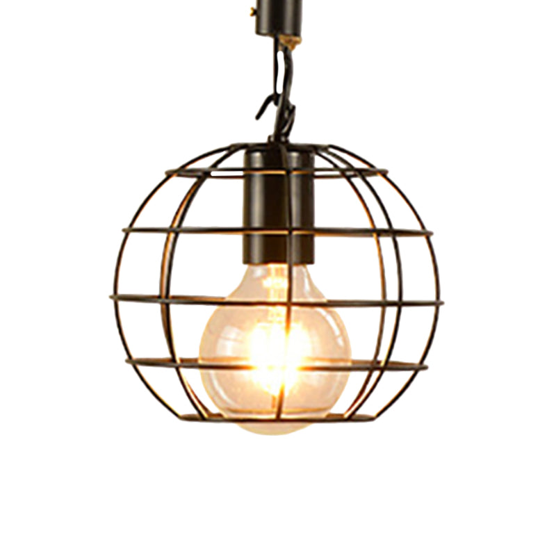 1 Light Metal and Rope Hanging Light Farmhouse Style Black Globe/Cylinder/Barrel Cage Dining Room Pendant Lamp Clearhalo 'Art Deco Pendants' 'Black' 'Cast Iron' 'Ceiling Lights' 'Ceramic' 'Crystal' 'Industrial Pendants' 'Industrial' 'Metal' 'Middle Century Pendants' 'Pendant Lights' 'Pendants' 'Rustic Pendants' 'Tiffany' Lighting' 1796350
