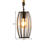 1 Light Metal and Rope Hanging Light Farmhouse Style Black Globe/Cylinder/Barrel Cage Dining Room Pendant Lamp Clearhalo 'Art Deco Pendants' 'Black' 'Cast Iron' 'Ceiling Lights' 'Ceramic' 'Crystal' 'Industrial Pendants' 'Industrial' 'Metal' 'Middle Century Pendants' 'Pendant Lights' 'Pendants' 'Rustic Pendants' 'Tiffany' Lighting' 1796361