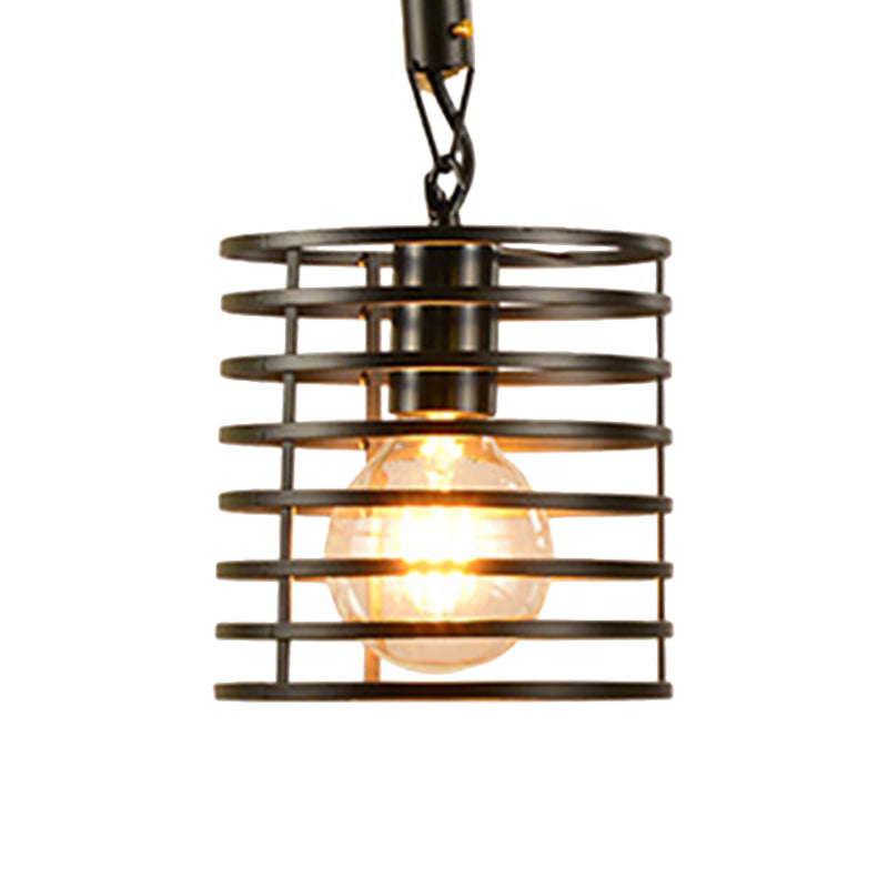 1 Light Metal and Rope Hanging Light Farmhouse Style Black Globe/Cylinder/Barrel Cage Dining Room Pendant Lamp Clearhalo 'Art Deco Pendants' 'Black' 'Cast Iron' 'Ceiling Lights' 'Ceramic' 'Crystal' 'Industrial Pendants' 'Industrial' 'Metal' 'Middle Century Pendants' 'Pendant Lights' 'Pendants' 'Rustic Pendants' 'Tiffany' Lighting' 1796365