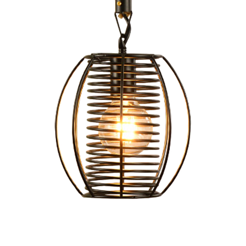 Metal and Rope Black Pendant Light Wire Cage 1 Light Vintage Style Hanging Lamp with Cylinder/Square Shade Clearhalo 'Art Deco Pendants' 'Black' 'Cast Iron' 'Ceiling Lights' 'Ceramic' 'Crystal' 'Industrial Pendants' 'Industrial' 'Metal' 'Middle Century Pendants' 'Pendant Lights' 'Pendants' 'Rustic Pendants' 'Tiffany' Lighting' 1796380
