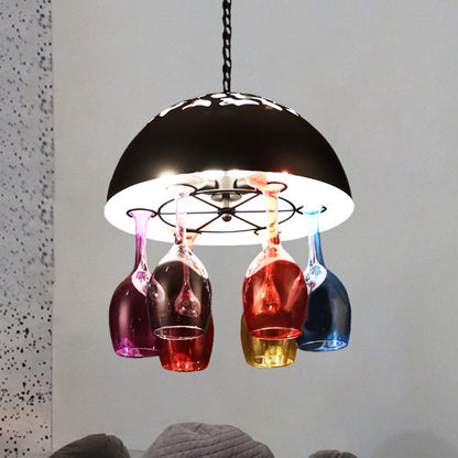 Industrial Multi-Color 6-light Chandeliers Domed Shape Goblet Glass Pendant Lights for Bar Black Clearhalo 'Ceiling Lights' 'Chandeliers' Lighting' options 1796387_9698499a-0391-4036-aae6-6955943030af