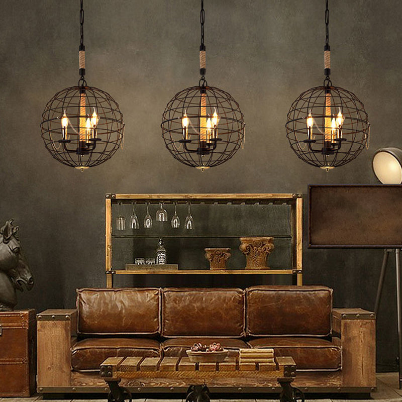 3/4/6 Lights Globe Shape Hanging Lamp with Wire Frame Vintage Stylish Golden Iron Ceiling Fixture for Dining Room Clearhalo 'Cast Iron' 'Ceiling Lights' 'Chandeliers' 'Industrial Chandeliers' 'Industrial' 'Metal' 'Middle Century Chandeliers' 'Rustic Chandeliers' 'Tiffany' Lighting' 1796397