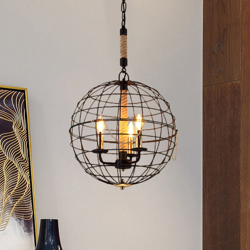 3/4/6 Lights Globe Shape Hanging Lamp with Wire Frame Vintage Stylish Golden Iron Ceiling Fixture for Dining Room 3 Gold Clearhalo 'Cast Iron' 'Ceiling Lights' 'Chandeliers' 'Industrial Chandeliers' 'Industrial' 'Metal' 'Middle Century Chandeliers' 'Rustic Chandeliers' 'Tiffany' Lighting' 1796398
