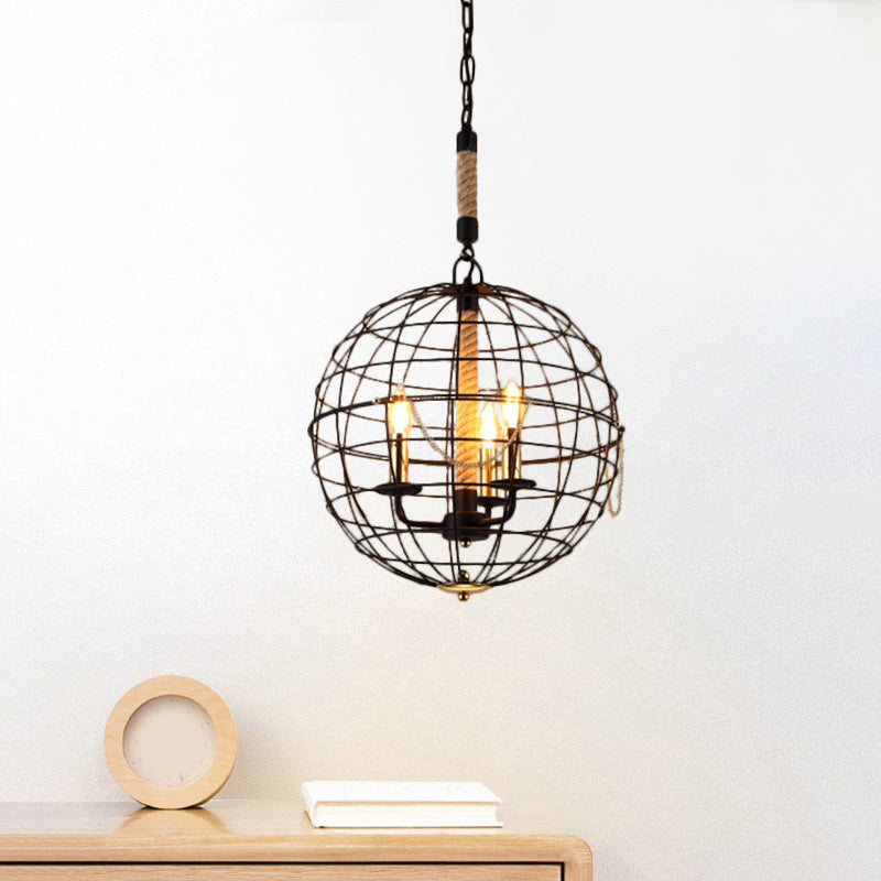 3/4/6 Lights Globe Shape Hanging Lamp with Wire Frame Vintage Stylish Golden Iron Ceiling Fixture for Dining Room Clearhalo 'Cast Iron' 'Ceiling Lights' 'Chandeliers' 'Industrial Chandeliers' 'Industrial' 'Metal' 'Middle Century Chandeliers' 'Rustic Chandeliers' 'Tiffany' Lighting' 1796399